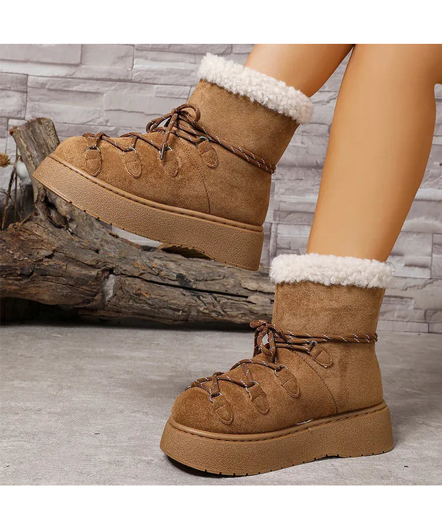 KissICON Korean Thick Bottom Women's Snow Boots Lace Up
