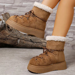 KissICON Korean Thick Bottom Women's Snow Boots Lace Up