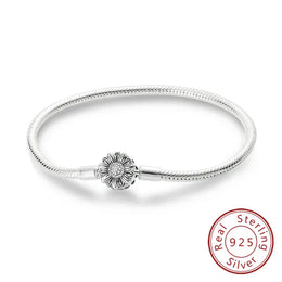 KissICON KTB016 / 19cm Original 925 Sterling Silver Bracelets 17-20CM Love Heart Flowers Butterfly Charms Beads Bracelet For Women Fashion Jewelry Gift