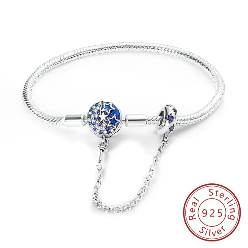 KissICON KTB017 / 19cm Original 925 Sterling Silver Bracelets 17-20CM Love Heart Flowers Butterfly Charms Beads Bracelet For Women Fashion Jewelry Gift