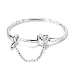 KissICON KTB026 / 17cm 925 Silver Original  Snake Chain Clasp Bead Bracelets Fit Charms DIY Jewelry For Women