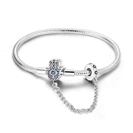 KissICON KTB041 / 17cm 925 Silver Original  Snake Chain Clasp Bead Bracelets Fit Charms DIY Jewelry For Women