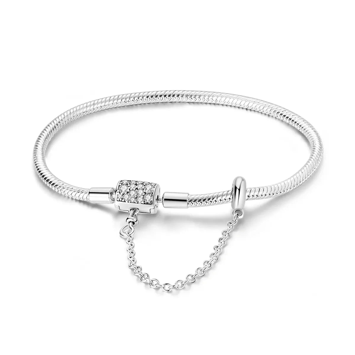 KissICON KTB045 / 18cm 925 Silver Original  Snake Chain Clasp Bead Bracelets Fit Charms DIY Jewelry For Women
