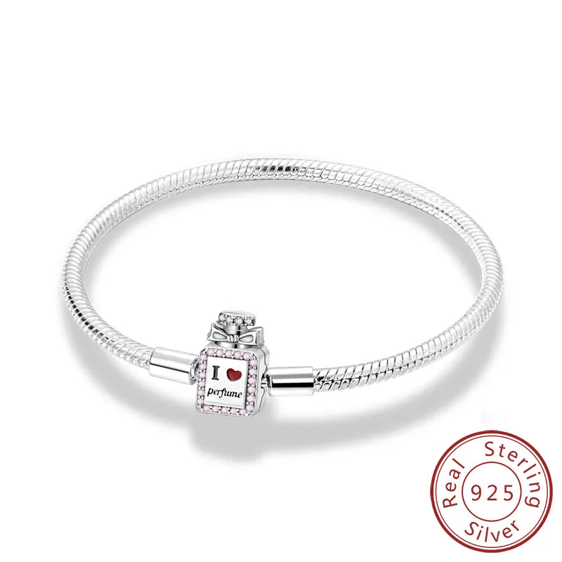 KissICON KTB048 / 19cm Original 925 Sterling Silver Bracelets 17-20CM Love Heart Flowers Butterfly Charms Beads Bracelet For Women Fashion Jewelry Gift