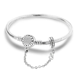 KissICON KTB052 / 17cm 925 Silver Original  Snake Chain Clasp Bead Bracelets Fit Charms DIY Jewelry For Women