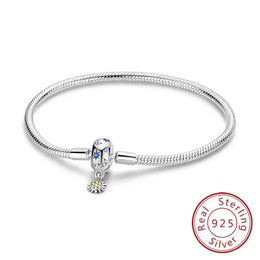 KissICON KTB068 / 19cm Original 925 Sterling Silver Bracelets 17-20CM Love Heart Flowers Butterfly Charms Beads Bracelet For Women Fashion Jewelry Gift