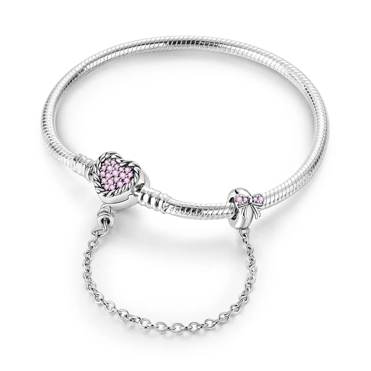KissICON KTB080 / 17cm 925 Silver Original  Snake Chain Clasp Bead Bracelets Fit Charms DIY Jewelry For Women