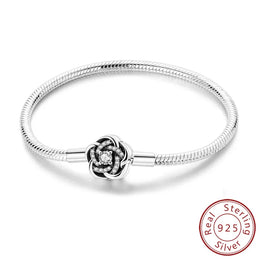 KissICON KTB109 / 19cm Original 925 Sterling Silver Bracelets 17-20CM Love Heart Flowers Butterfly Charms Beads Bracelet For Women Fashion Jewelry Gift
