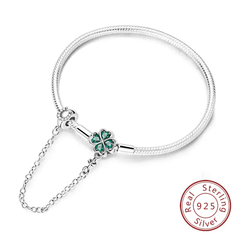 KissICON KTB110 / 19cm Original 925 Sterling Silver Bracelets 17-20CM Love Heart Flowers Butterfly Charms Beads Bracelet For Women Fashion Jewelry Gift