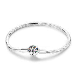KissICON KTB114 / 18cm 925 Silver Original  Snake Chain Clasp Bead Bracelets Fit Charms DIY Jewelry For Women