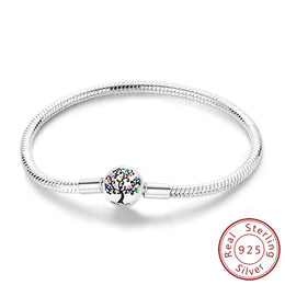 KissICON KTB114 / 19cm Original 925 Sterling Silver Bracelets 17-20CM Love Heart Flowers Butterfly Charms Beads Bracelet For Women Fashion Jewelry Gift