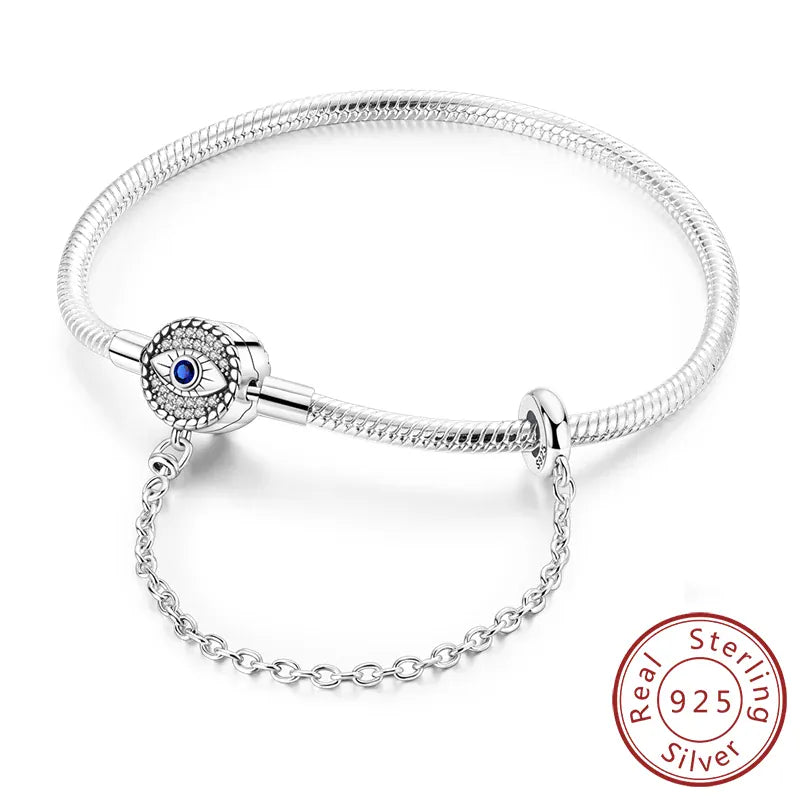 KissICON KTB115 / 17cm Original 925 Sterling Silver Bracelets 17-20CM Love Heart Flowers Butterfly Charms Beads Bracelet For Women Fashion Jewelry Gift