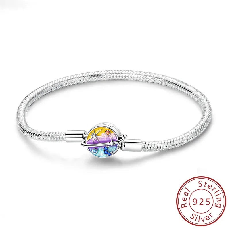 KissICON KTB118 / 19cm Original 925 Sterling Silver Bracelets 17-20CM Love Heart Flowers Butterfly Charms Beads Bracelet For Women Fashion Jewelry Gift