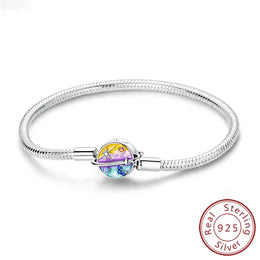 KissICON KTB118 / 19cm Original 925 Sterling Silver Bracelets 17-20CM Love Heart Flowers Butterfly Charms Beads Bracelet For Women Fashion Jewelry Gift