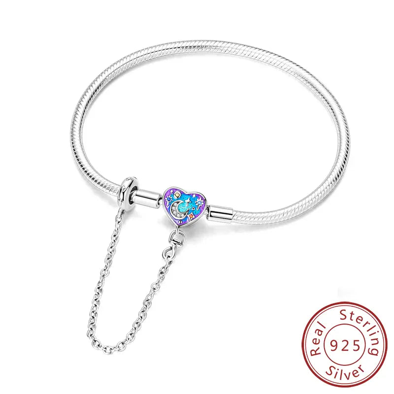 KissICON KTB122 / 19cm Original 925 Sterling Silver Bracelets 17-20CM Love Heart Flowers Butterfly Charms Beads Bracelet For Women Fashion Jewelry Gift
