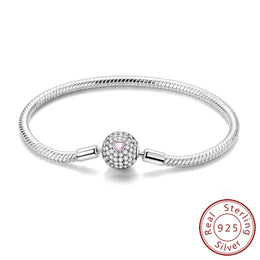 KissICON KTB125 / 19cm Original 925 Sterling Silver Bracelets 17-20CM Love Heart Flowers Butterfly Charms Beads Bracelet For Women Fashion Jewelry Gift