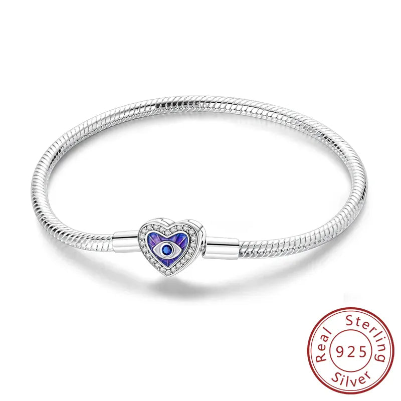 KissICON KTB126 / 19cm Original 925 Sterling Silver Bracelets 17-20CM Love Heart Flowers Butterfly Charms Beads Bracelet For Women Fashion Jewelry Gift