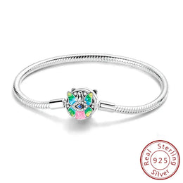 KissICON KTB127 / 19cm Original 925 Sterling Silver Bracelets 17-20CM Love Heart Flowers Butterfly Charms Beads Bracelet For Women Fashion Jewelry Gift