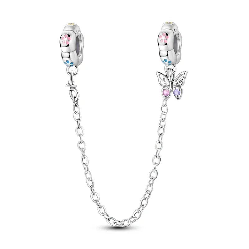 KissICON KTC1065 925 Sterling Silver Safety Charms  Series Snowflakes Stars Moon Heart Bow Fit Original  Bracelets DIY Jewelry Gift for Women