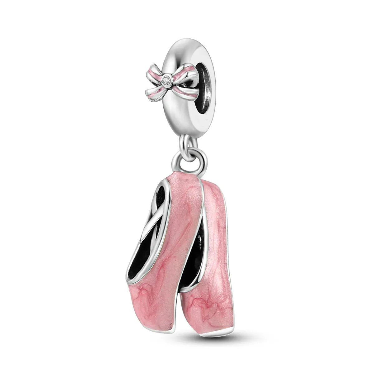 KissICON KTC367 925 Silver Pink Ballet Skates Shoes Charms Fit Original Bracelet Necklace DIY Bead For Women Jeweli Make Gift
