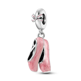 KissICON KTC367 925 Silver Pink Ballet Skates Shoes Charms Fit Original Bracelet Necklace DIY Bead For Women Jeweli Make Gift