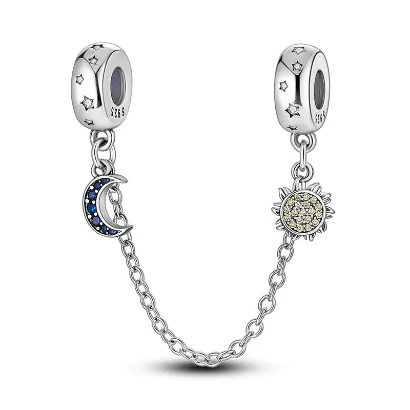KissICON KTC405 925 Sterling Silver Safety Charms  Series Snowflakes Stars Moon Heart Bow Fit Original  Bracelets DIY Jewelry Gift for Women