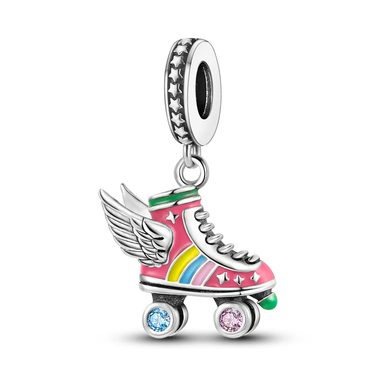 KissICON KTC453 925 Silver Pink Ballet Skates Shoes Charms Fit Original Bracelet Necklace DIY Bead For Women Jeweli Make Gift