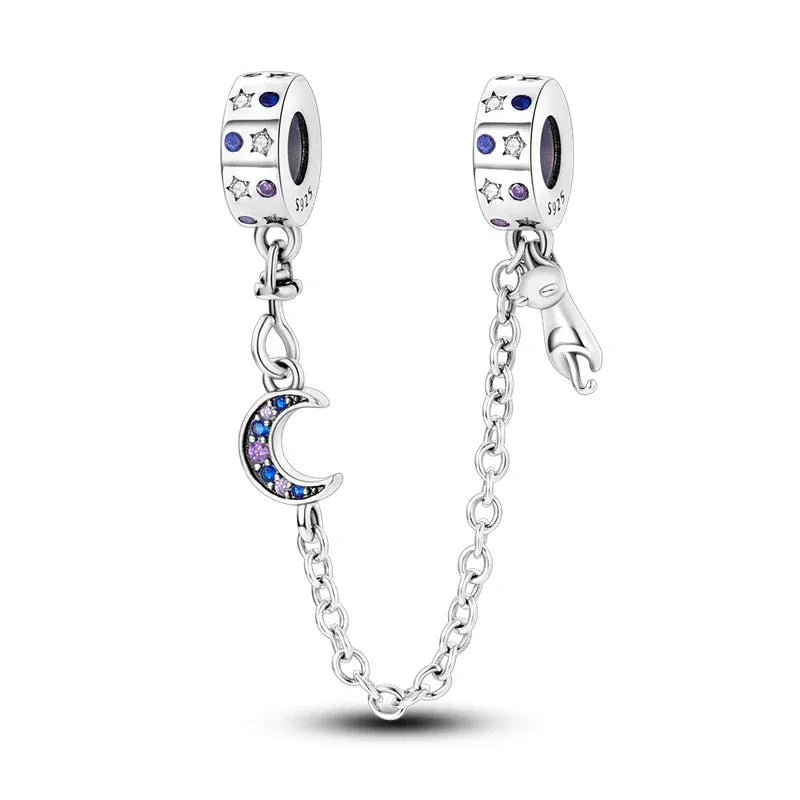 KissICON KTC588 925 Sterling Silver Safety Charms  Series Snowflakes Stars Moon Heart Bow Fit Original  Bracelets DIY Jewelry Gift for Women