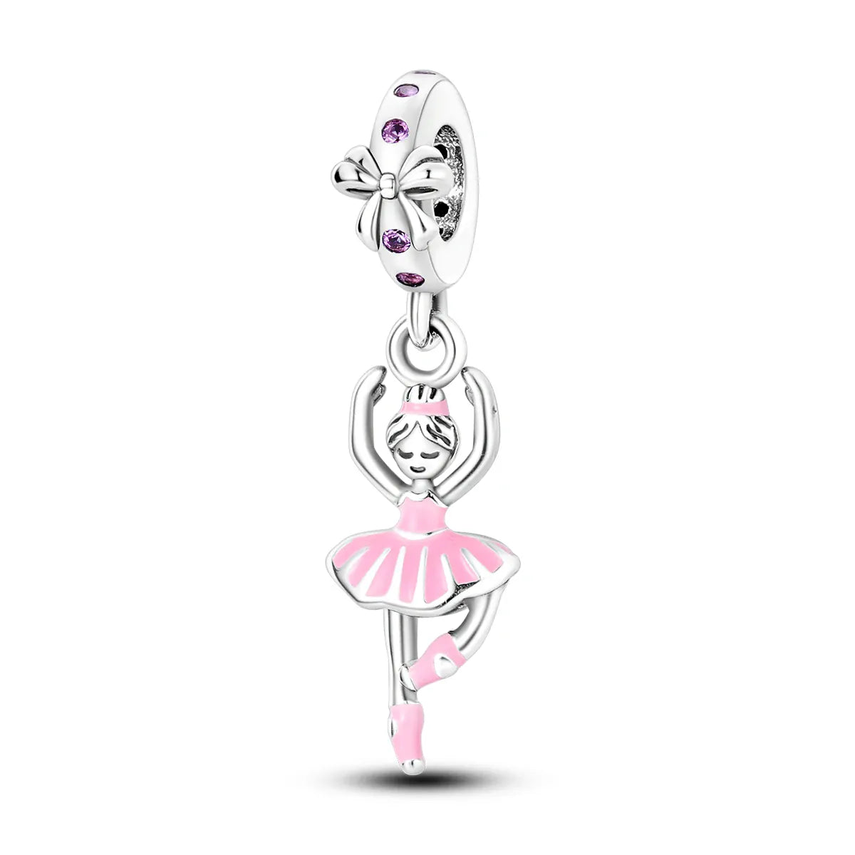 KissICON KTC629 925 Silver Pink Ballet Skates Shoes Charms Fit Original Bracelet Necklace DIY Bead For Women Jeweli Make Gift