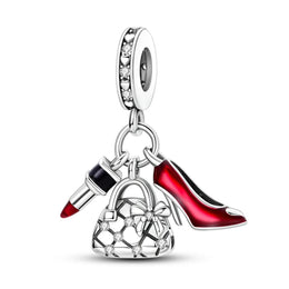 KissICON KTC639 925 Silver Pink Ballet Skates Shoes Charms Fit Original Bracelet Necklace DIY Bead For Women Jeweli Make Gift
