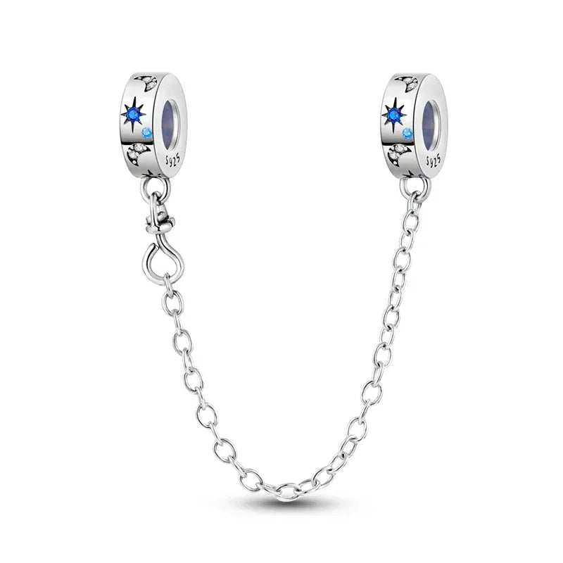 KissICON KTC642 925 Sterling Silver Safety Charms  Series Snowflakes Stars Moon Heart Bow Fit Original  Bracelets DIY Jewelry Gift for Women