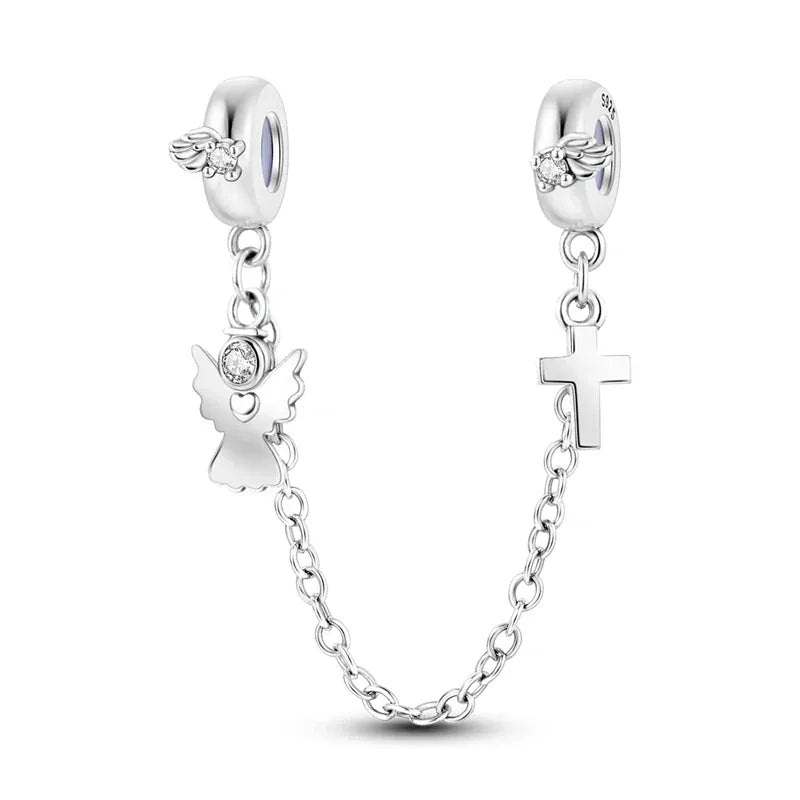 KissICON KTC767 925 Sterling Silver Safety Charms  Series Snowflakes Stars Moon Heart Bow Fit Original  Bracelets DIY Jewelry Gift for Women