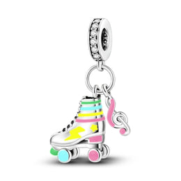 KissICON KTC780 925 Silver Pink Ballet Skates Shoes Charms Fit Original Bracelet Necklace DIY Bead For Women Jeweli Make Gift