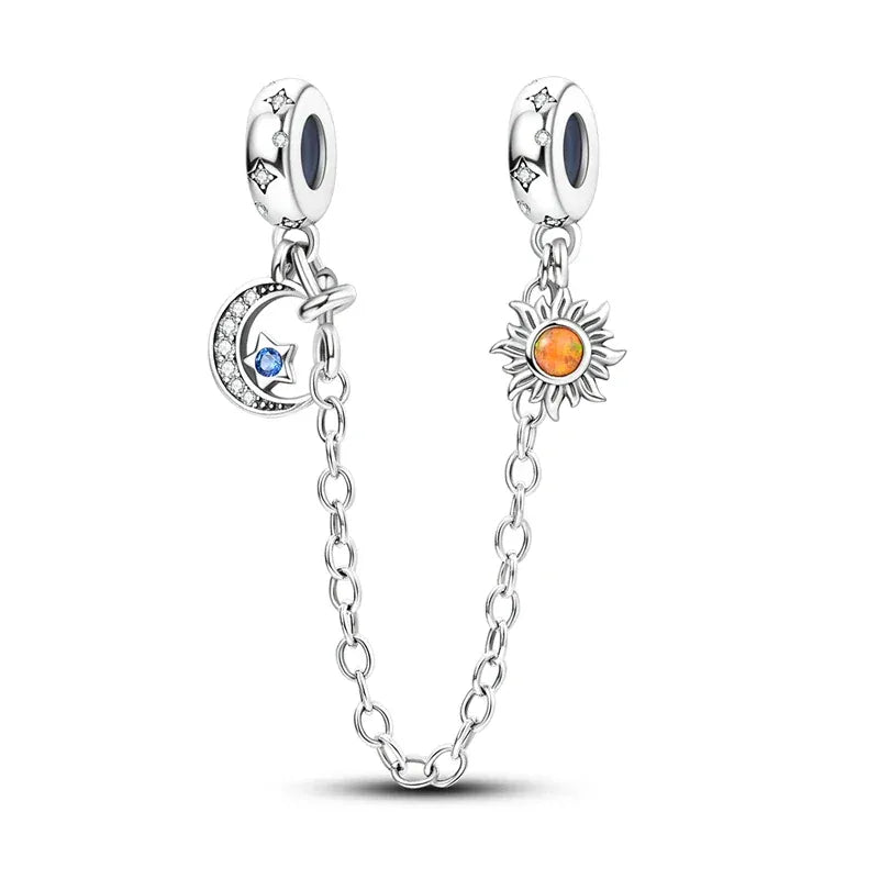 KissICON KTC855 925 Sterling Silver Safety Charms  Series Snowflakes Stars Moon Heart Bow Fit Original  Bracelets DIY Jewelry Gift for Women