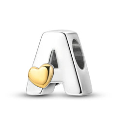 KissICON KTC874-A New Silver Plated Heart Shape A-Z Letter Charms Beads Fit Original Bracelet  Bead For Women Jewelry Making Gift