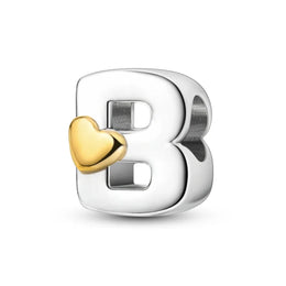 KissICON KTC874-B New Silver Plated Heart Shape A-Z Letter Charms Beads Fit Original Bracelet  Bead For Women Jewelry Making Gift