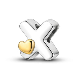KissICON KTC874-X New Silver Plated Heart Shape A-Z Letter Charms Beads Fit Original Bracelet  Bead For Women Jewelry Making Gift