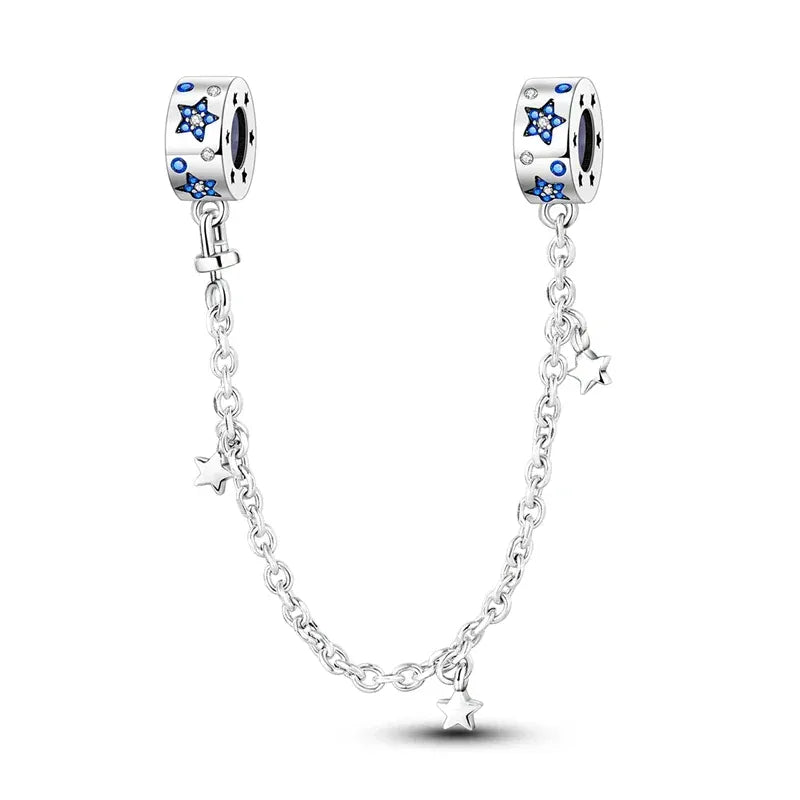 KissICON KTC964 925 Sterling Silver Safety Charms  Series Snowflakes Stars Moon Heart Bow Fit Original  Bracelets DIY Jewelry Gift for Women