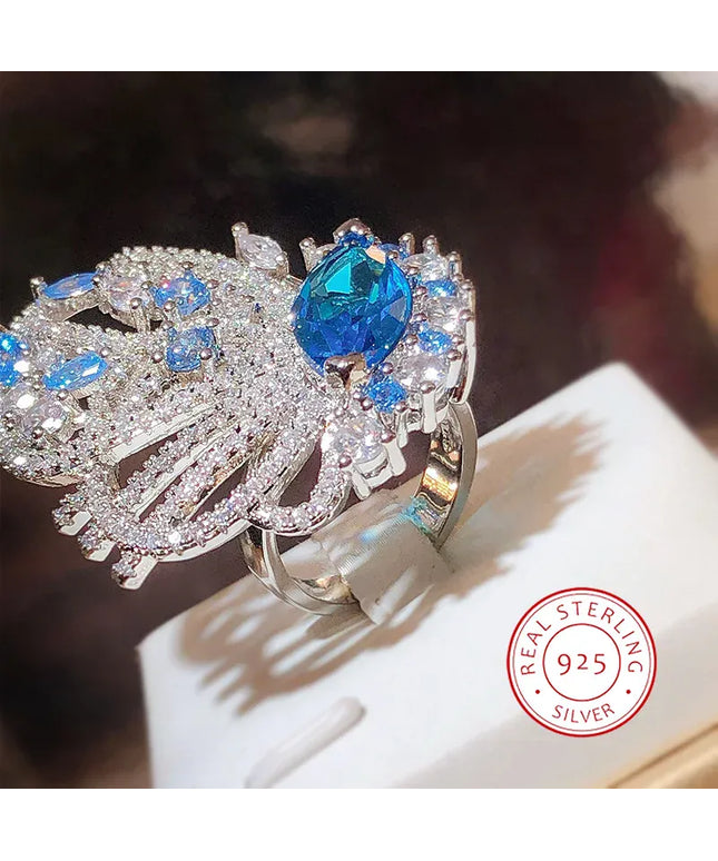 Dropshipman KYRA01792 / resizable KissIcon Blue Zircon 925 Silver Plated Ring - Adjustable