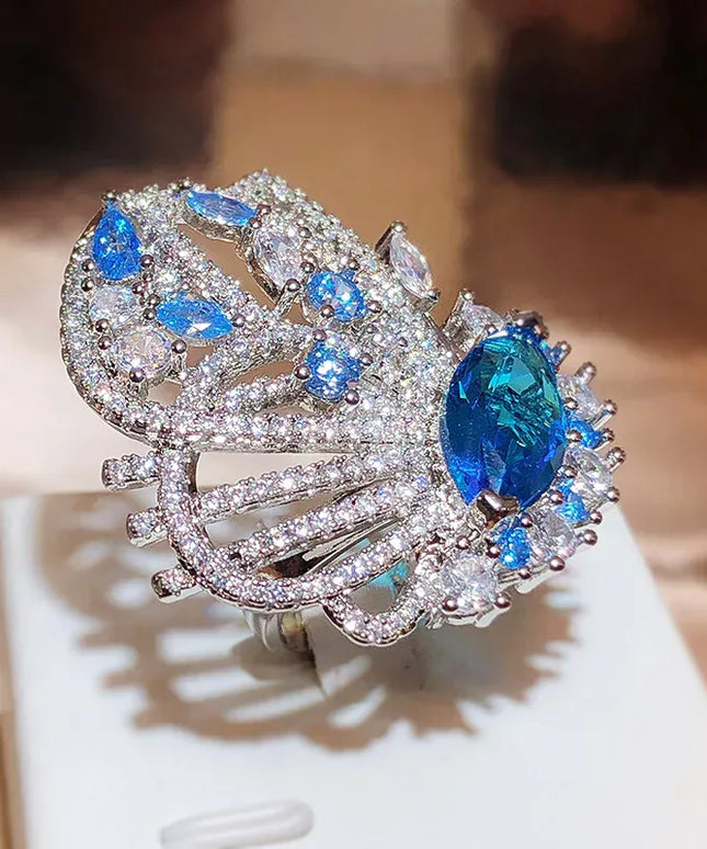 Dropshipman KYRA01792 / resizable KissIcon Blue Zircon 925 Silver Plated Ring - Adjustable