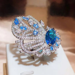 Dropshipman KYRA01792 / resizable KissIcon Blue Zircon 925 Silver Plated Ring - Adjustable