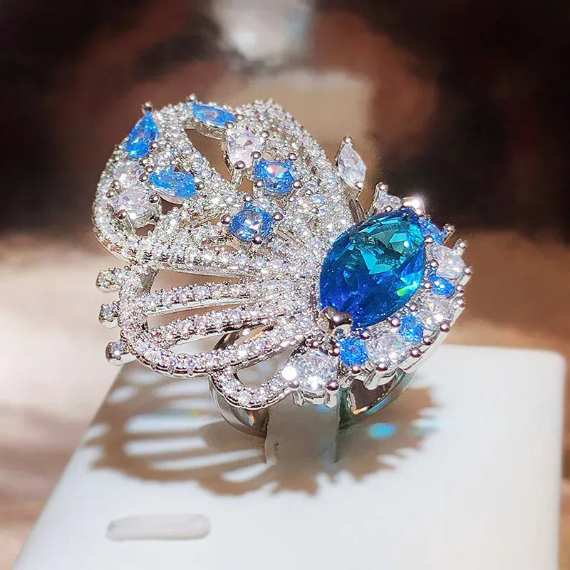 Dropshipman KYRA01792 / resizable KissIcon Blue Zircon 925 Silver Plated Ring - Adjustable