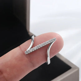 KissICON KYRA0960W / 10 Simple 925 Silver Plated Ring for Women Fashion Geometric Line Jewelry Sterling Silver Jewelry Couple Ring Engagement Jewelry