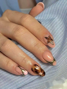 KissICON L 1 KissIcon Autumn Nails Handmade Caramel French Leopard