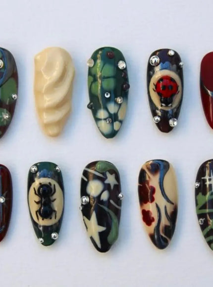 KissICON L-17-13-14-13-11 KissIcon Press On Nails Y2K 3D Green Almond