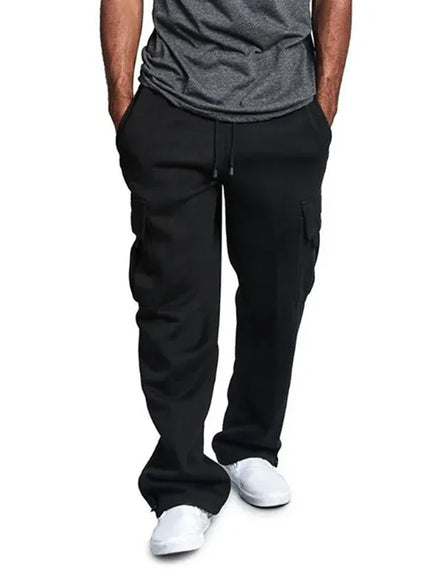 KissICON L / Black Mens Sweatpants Straight Fit Joggers for Sports and Streetwear Loose Oversized Drawstring Long Pants Men Multi-Pocket Pants