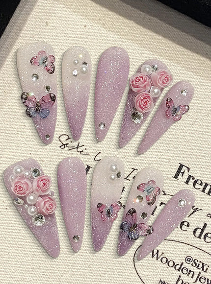 KissICON L Handmade Press On Nails Full Glitter False Nails