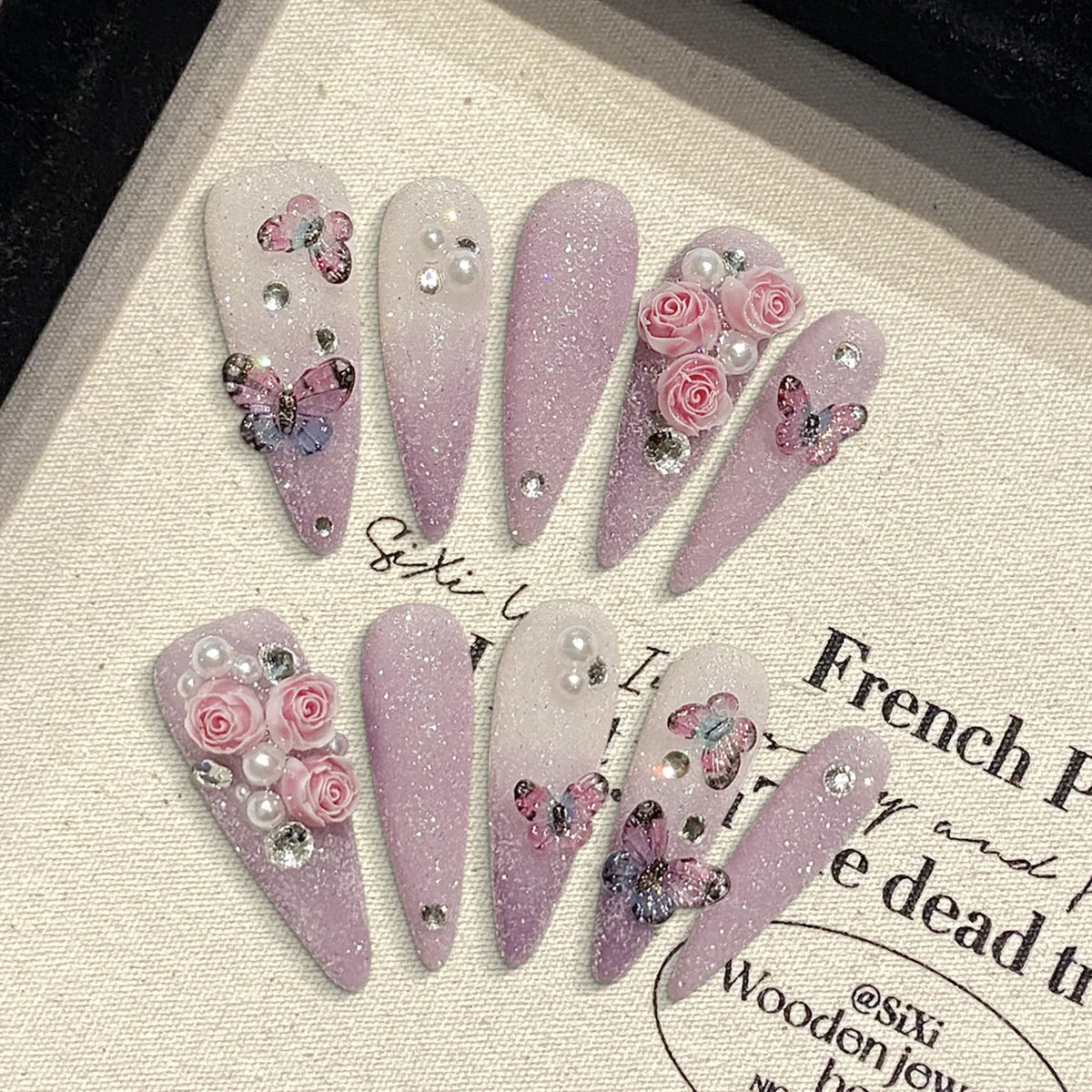 KissICON L Handmade Press On Nails Full Glitter False Nails
