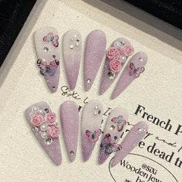 KissICON L Handmade Press On Nails Full Glitter False Nails