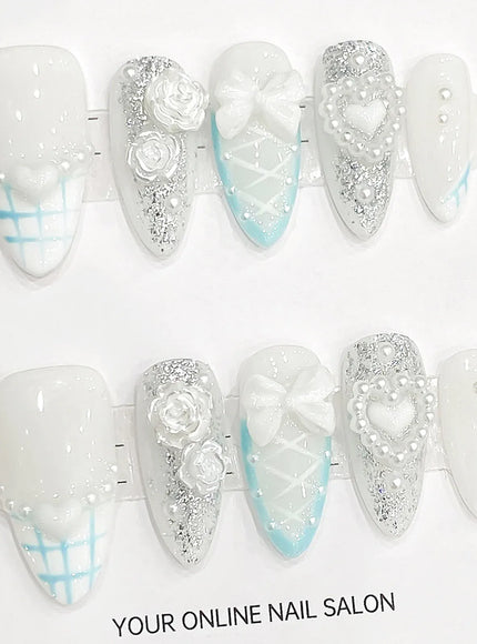 KissICON L Handmade Press on Nails Light Blue Cute Bear